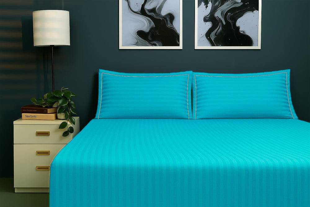 Bedcetera Lattice King Size Solids Bedsheet  Aqua Blue