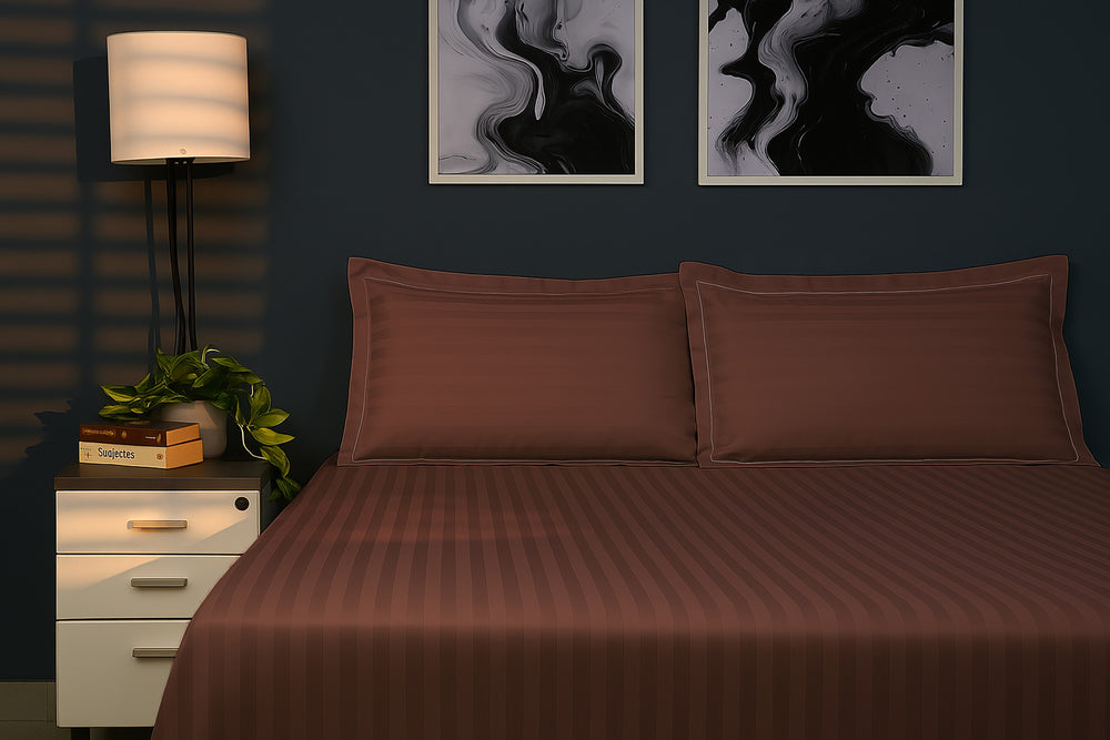Bedcetera Chevron King Size Solids Bedsheet Coffee Colour