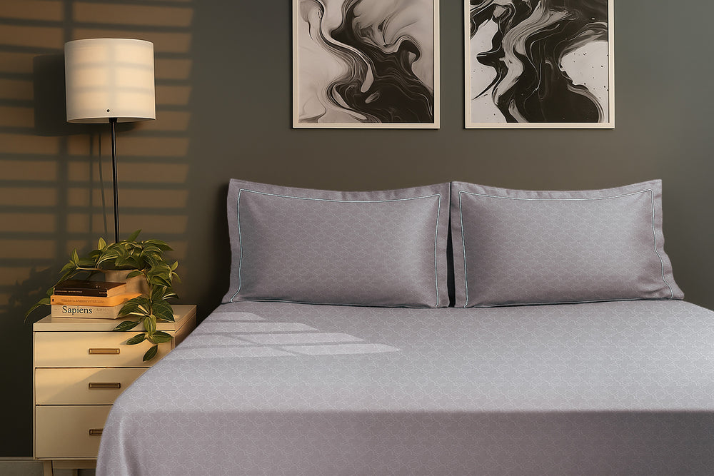 Bedcetera Ornate King Size Solids Bedsheet  Dark Grey Colour