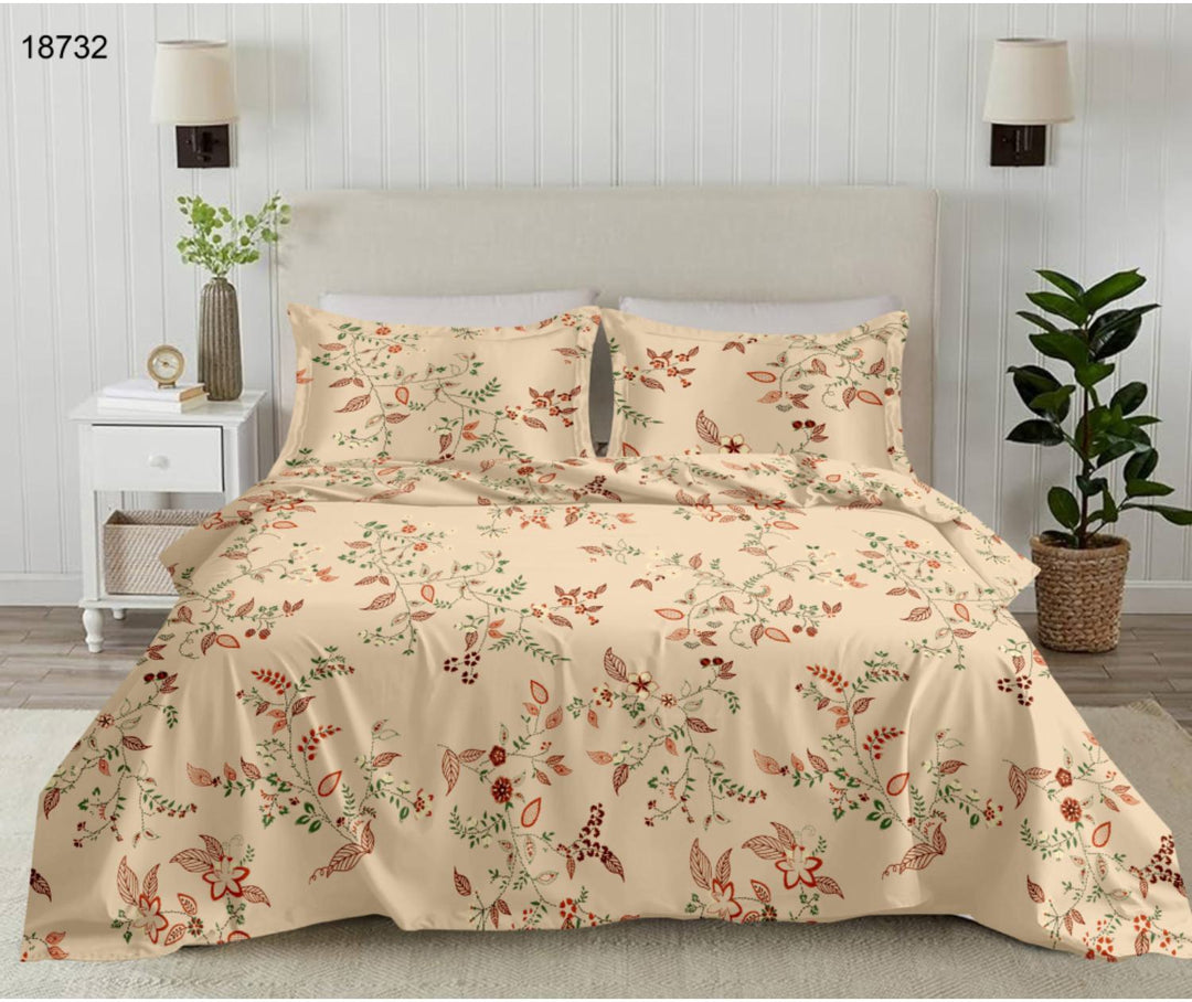 ELAN King Size Flat Bedsheet Set – 250 TC Premium Cotton | Printed | Cream Colour