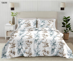 ELAN King Size Flat Bedsheet Set – 250 TC Premium Cotton | Printed | Blue & Gray Floral