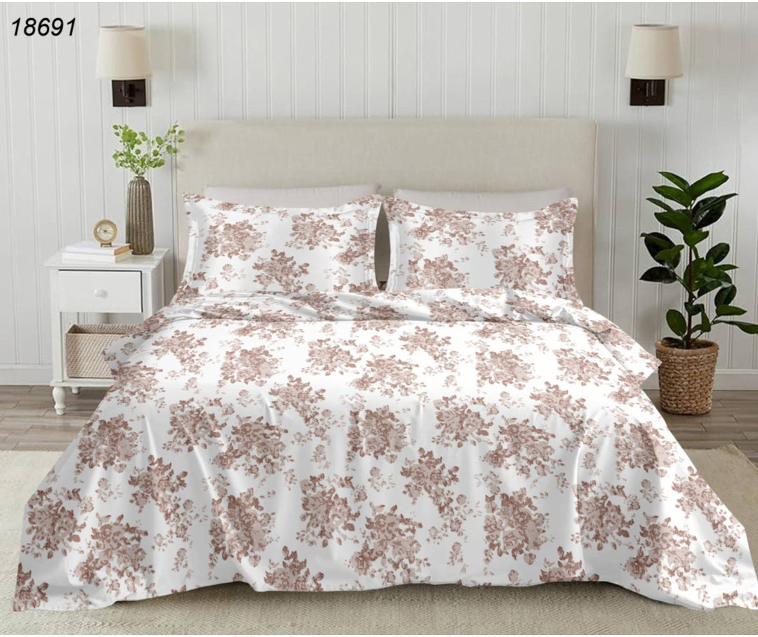 ELAN King Size Flat Bedsheet Set – 250 TC Premium Cotton | Printed | Brown Floral