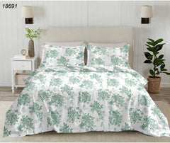 ELAN King Size Flat Bedsheet Set – 250 TC Premium Cotton | Printed | Green Floral