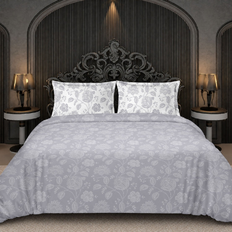 Royale King-Size Bedsheet | 100% Cotton | 250 TC Percale | Soft & Durable | Ash Floral