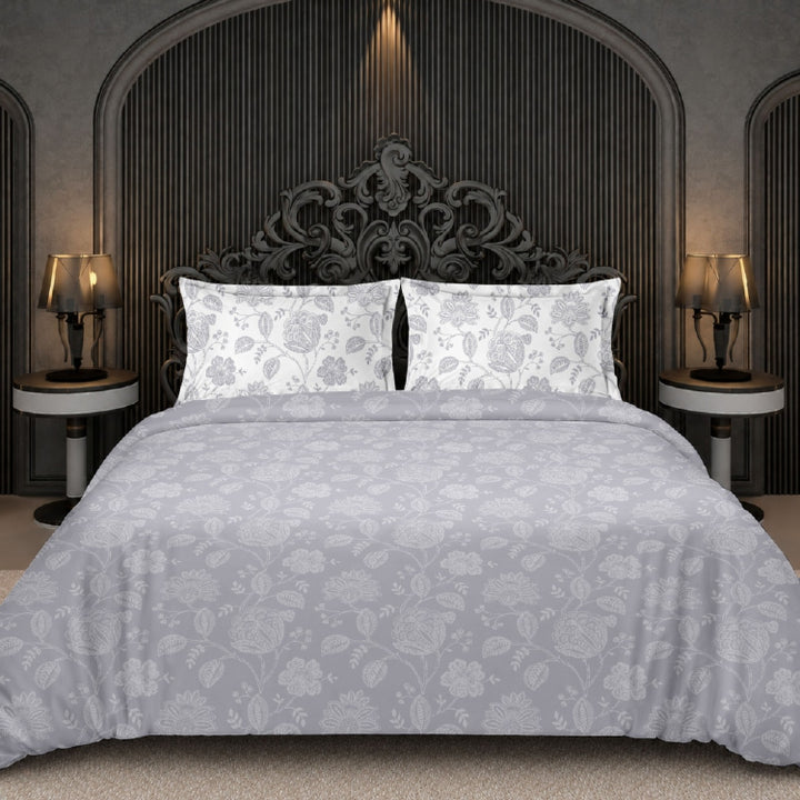Royale King-Size Bedsheet | 100% Cotton | 250 TC Percale | Soft & Durable | Ash Floral