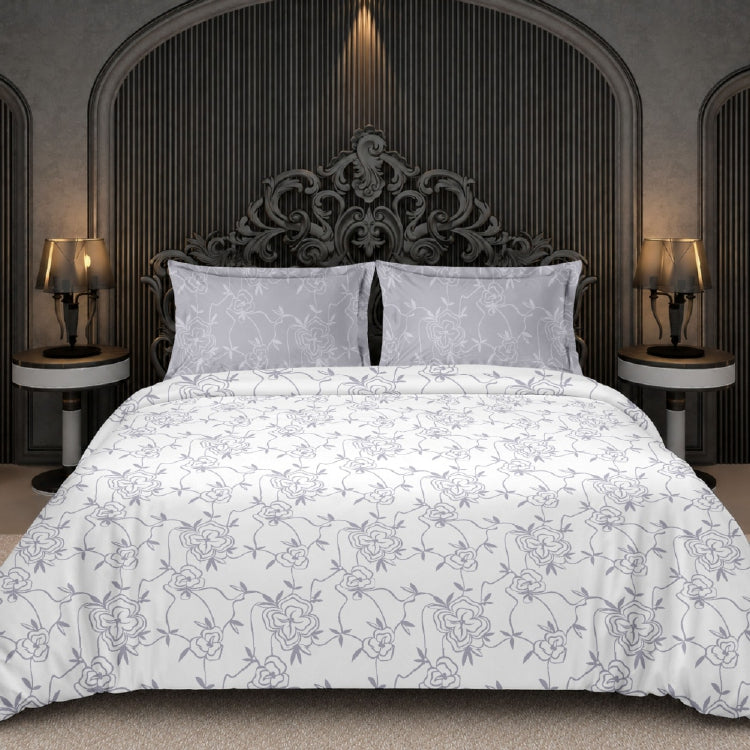 Royale King-Size Bedsheet | 100% Cotton | 250 TC Percale | Soft & Durable | White Floral