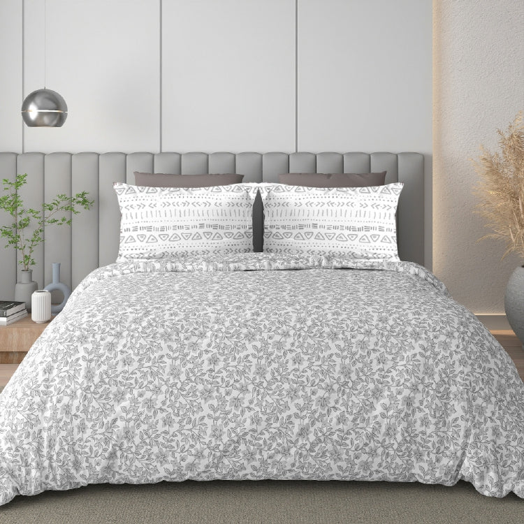 Royale King-Size Bedsheet | 100% Cotton | 250 TC Percale | Soft & Durable | Grey Floral