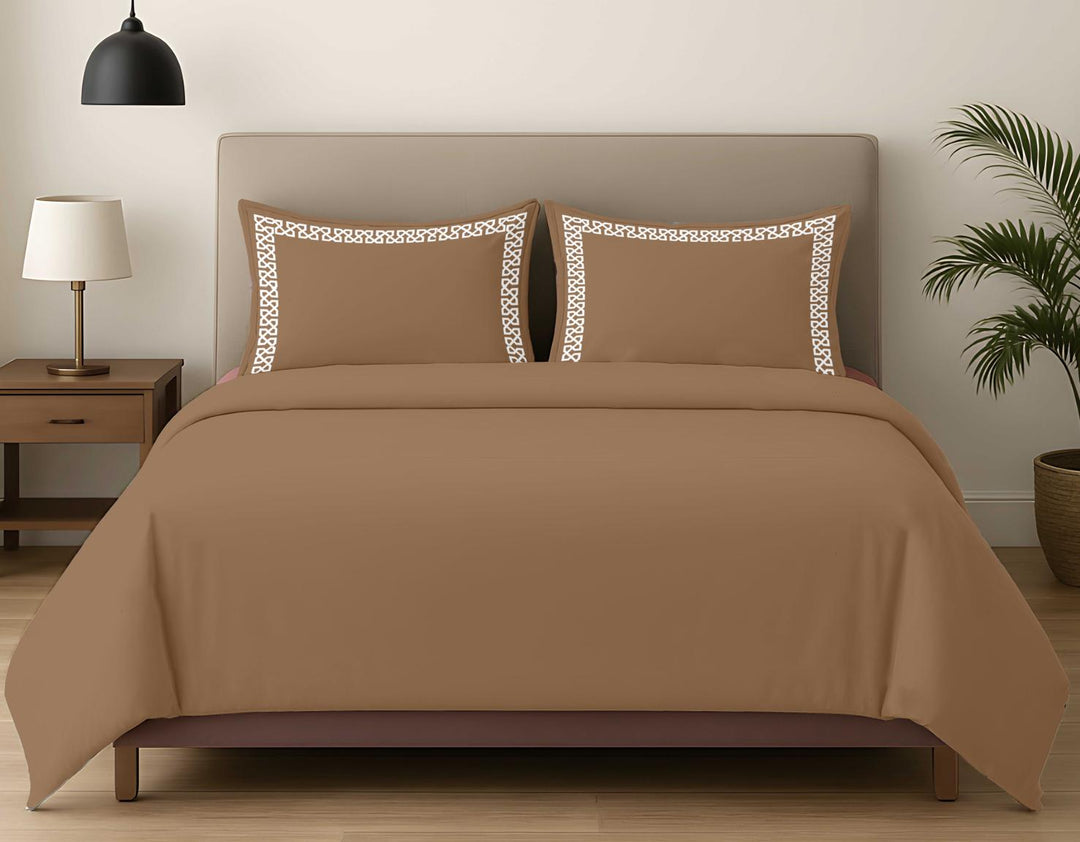 Premium King Size Embroidery Cotton Bedsheet |Luxury Bedding  Set Endless Kont - Beige