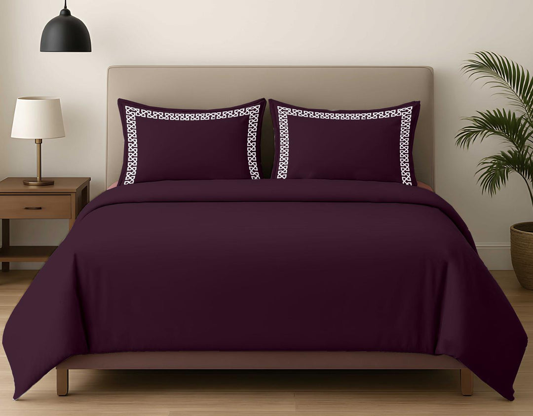 Premium King Size Embroidery Cotton Bedsheet |Luxury Bedding  Set Endless Kont - Plum