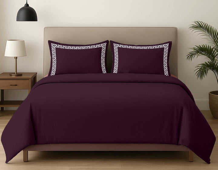 Premium King Size Embroidery Cotton Bedsheet |Luxury Bedding  Set Endless Kont - Plum