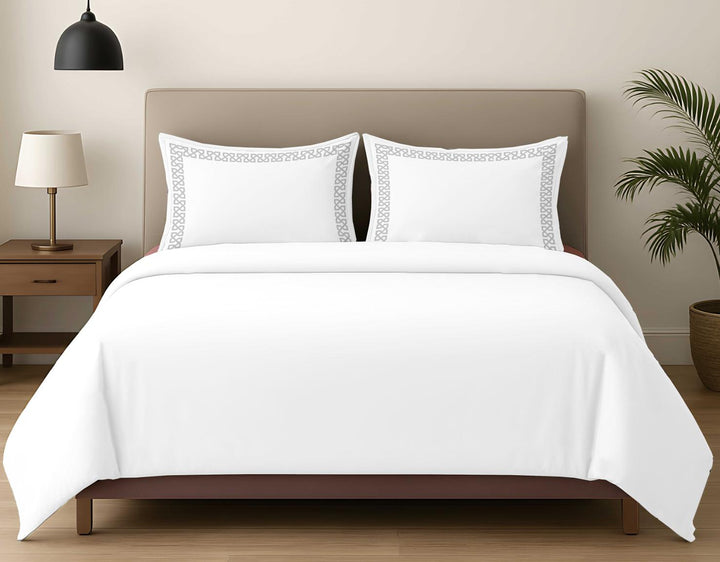 Premium King Size Embroidery Cotton Bedsheet |Luxury Bedding  Set Endless Kont - White Silver