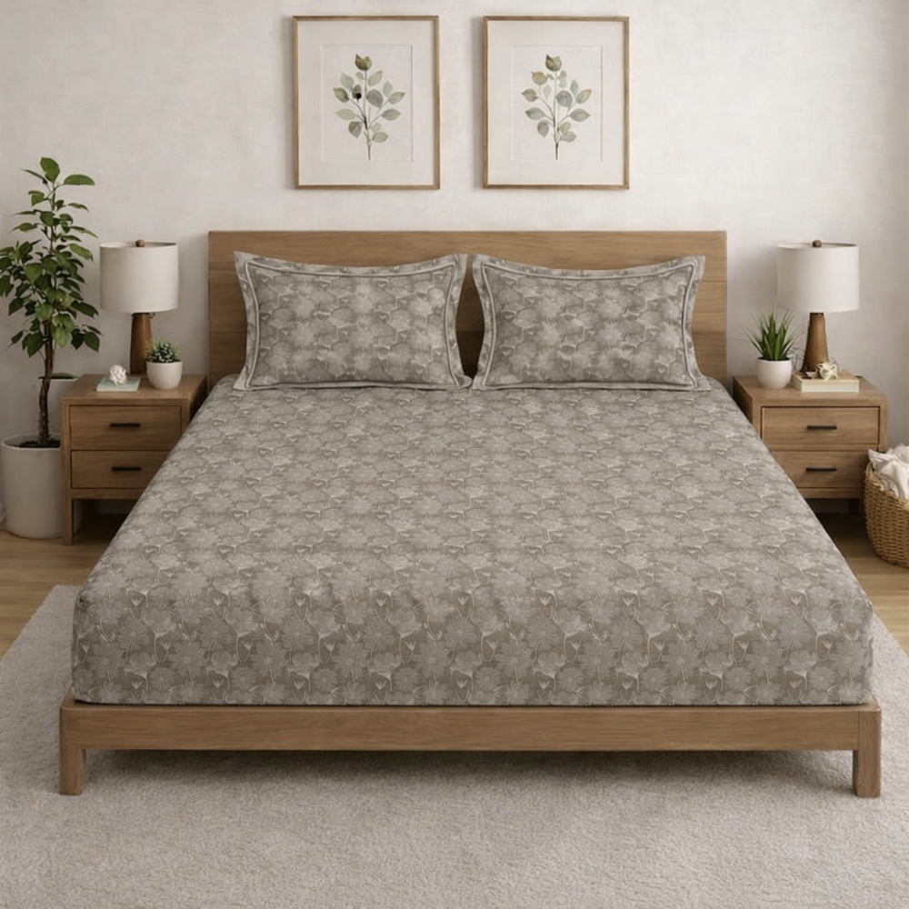 Regalia  King-Size Bedsheet |  300  TC  Premium  Cotton  | Rosette  | Valentine | Oak