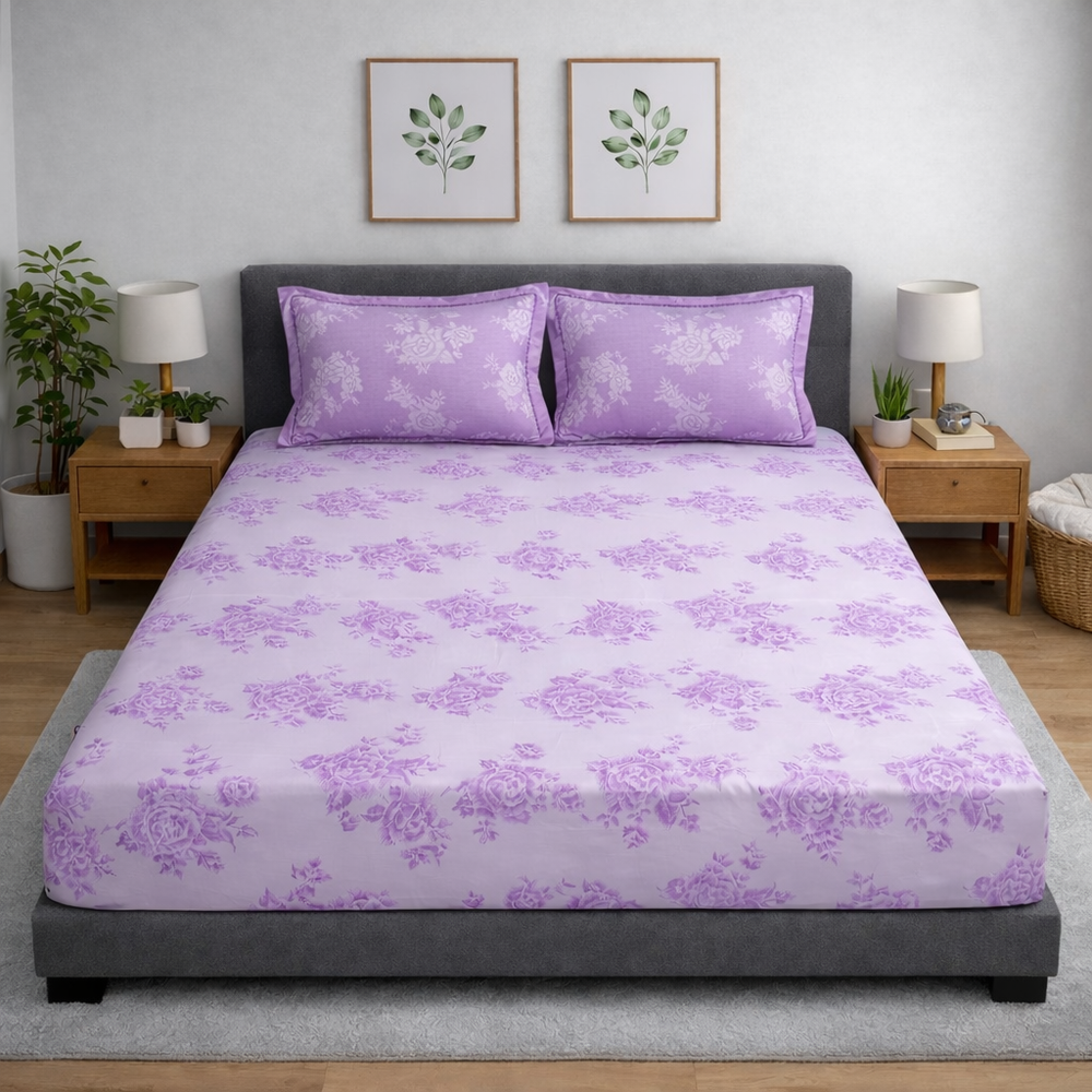 Regalia  King-Size Bedsheet |  300  TC  Premium  Cotton  | Rosette | Violet Colour
