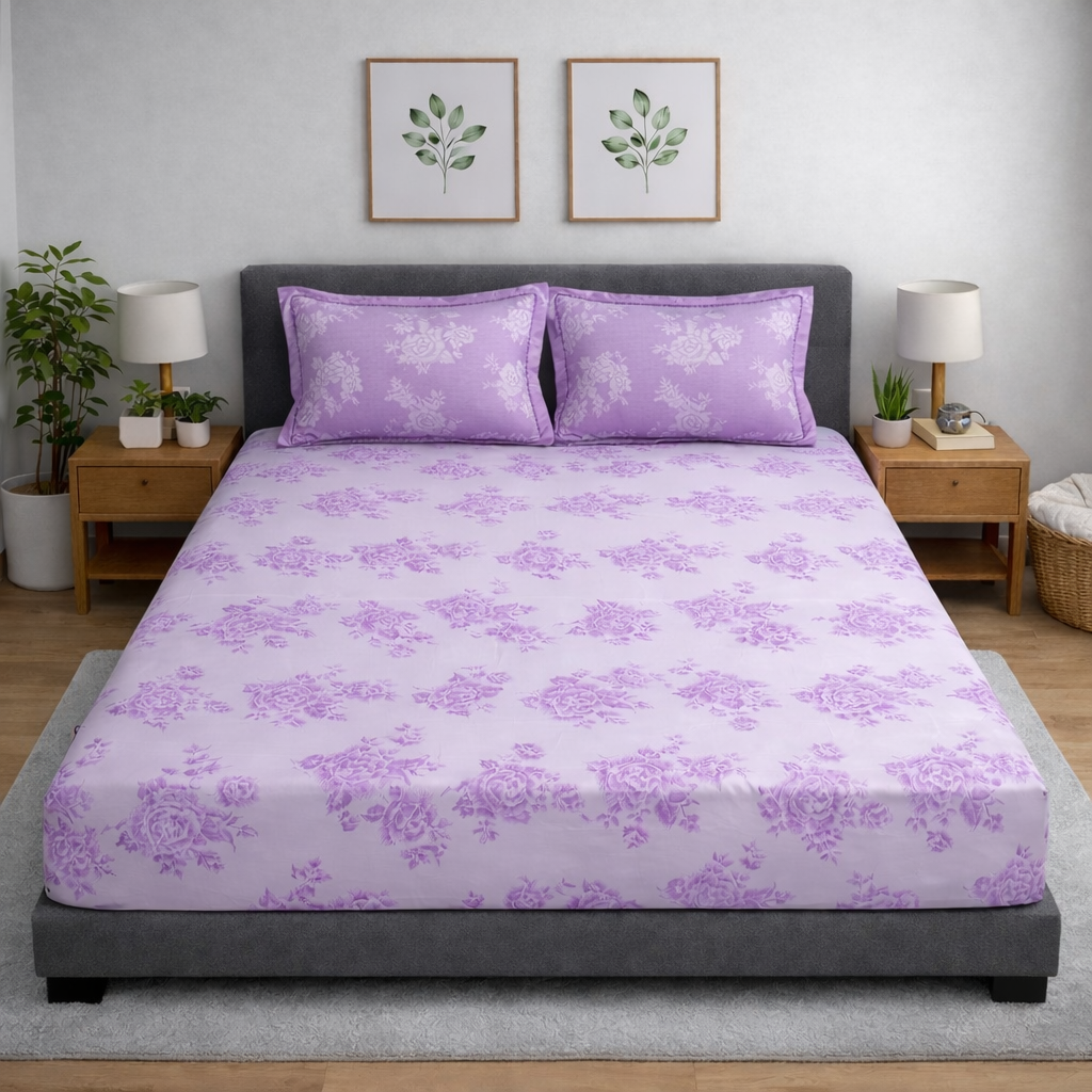 300 TC Cotton Bedsheets – Regalia  Premium Collection | Rosette | Violet