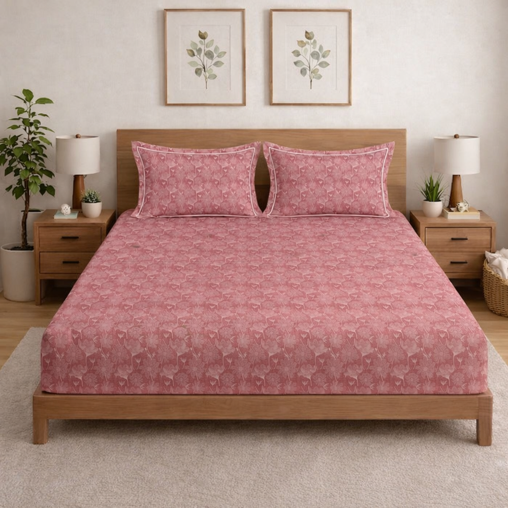 Regalia  King-Size Bedsheet |  300  TC  Premium  Cotton  | Valentine | Hibiscus Pink