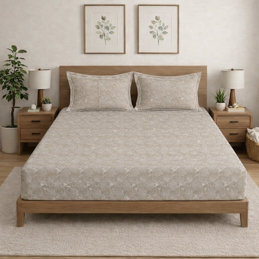 Regalia  King-Size Bedsheet |  300  TC  Premium  Cotton  | Valentine | Beige