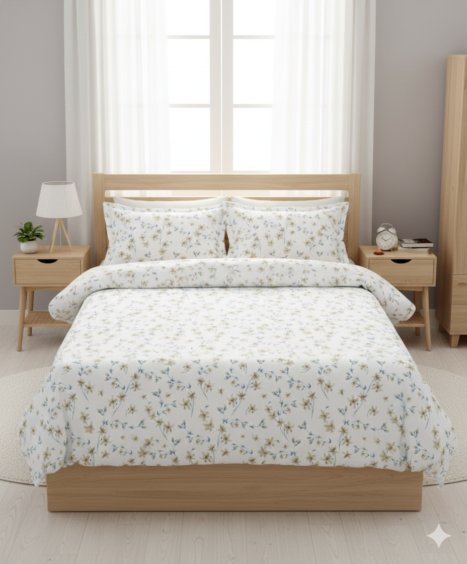 Bombay Dyeing Celsia Meadow Floral Printed Cotton Bedsheet | Blue Floral