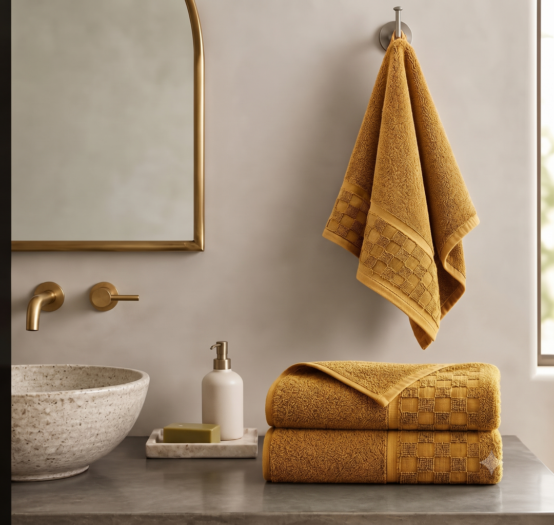 Serenia Bamboo Cotton Hand Towel (Set Of 2)  | Quick-Dry &  Zero Twist | Golden Caramel
