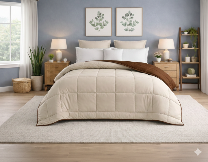 Cream & Walnut All Season Reversible Double Comforter