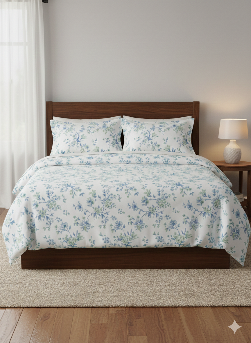 Bombay Dyeing Celsia Soft Botanical Printed Cotton Bedsheet | White  Floral