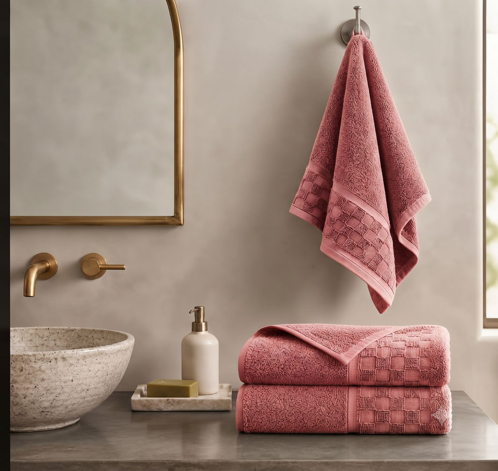Serenia Bamboo Cotton Hand Towel (Set Of 2)  | Quick-Dry &  Zero Twist | Rose Blush Color