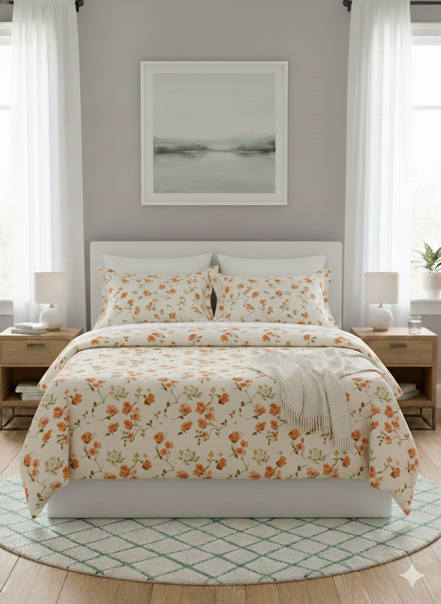 Bombay Dyeing Celsia Garden Bloom Printed Cotton Bedsheet | Orange Floral