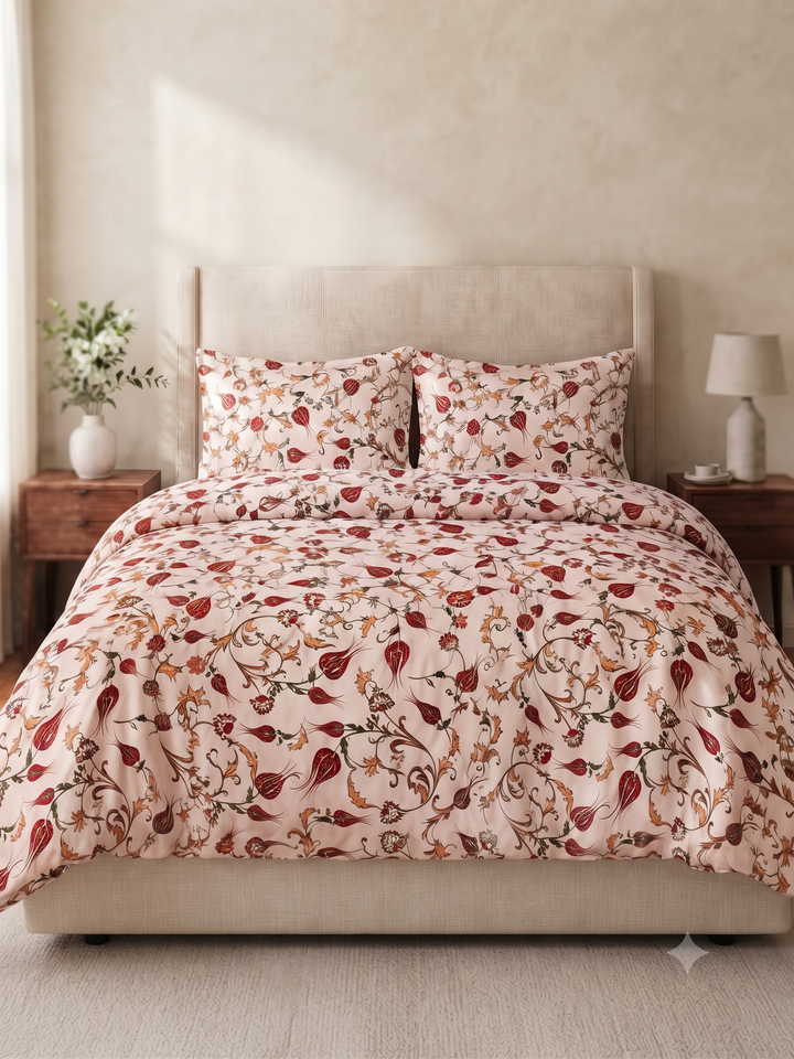 Satin Touch King Size Premium Bedsheet  | 100% Cotton |  300 TC Sateen | Smooth & Silky Feel | Brown Floral