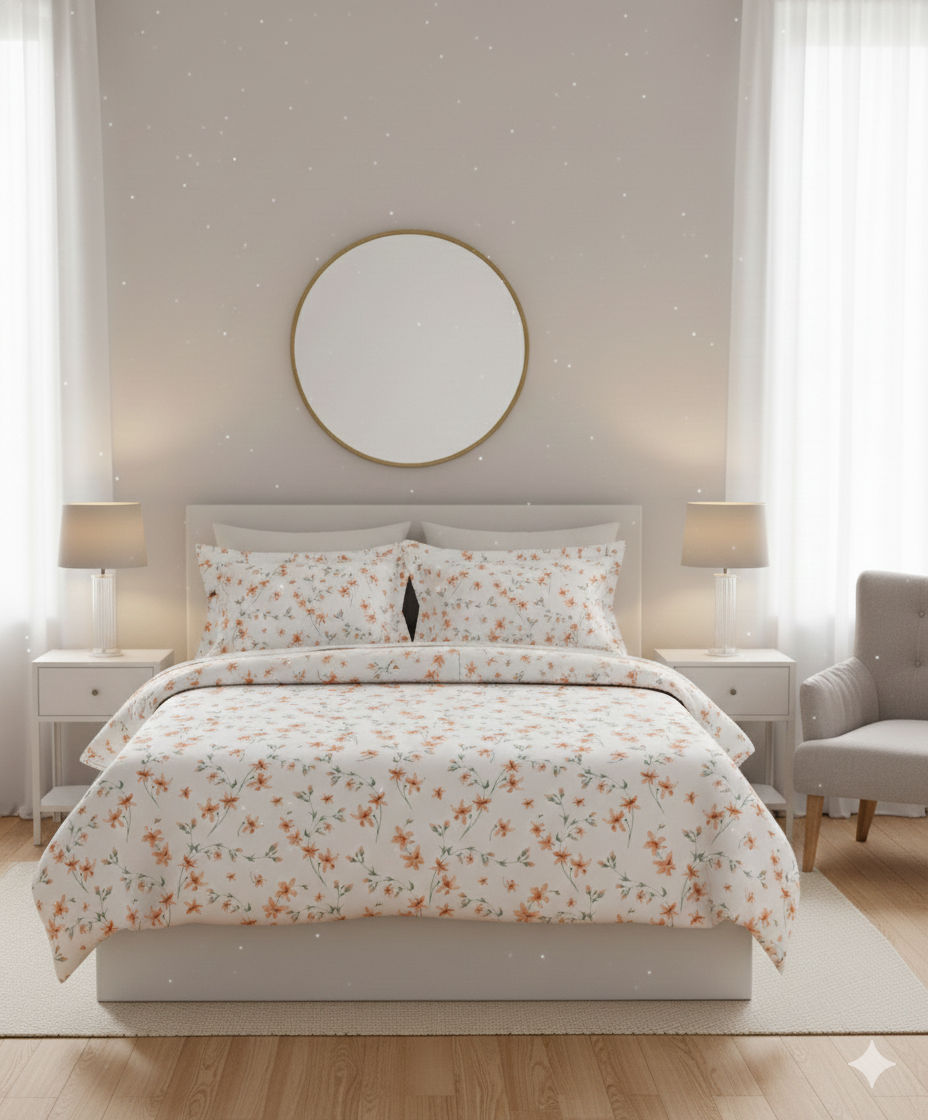 Bombay Dyeing Celsia Meadow Floral Printed Cotton Bedsheet | Orange