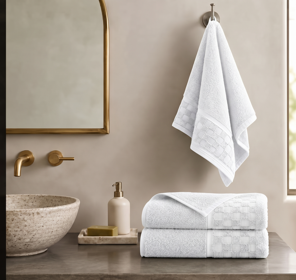 Serenia Bamboo Cotton Hand Towel (Set Of 2)  | Quick-Dry &  Zero Twist | Pearl White Colour
