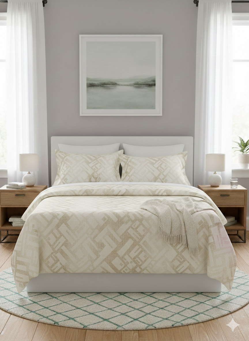 Bombay Dyeing Celsia Urban Geo Printed Cotton Bedsheet | Beige