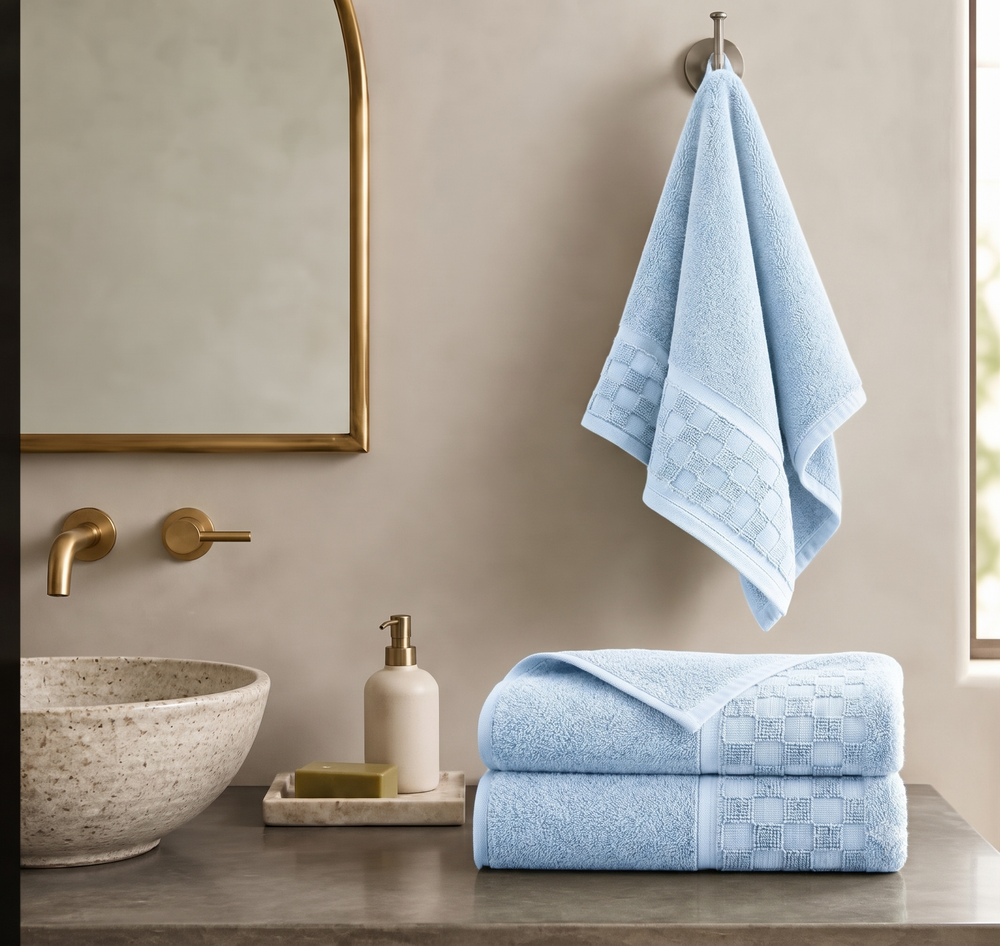 Serenia Bamboo Cotton Hand Towel (Set Of 2)  | Quick-Dry &  Zero Twist | Glacier Mist Colour