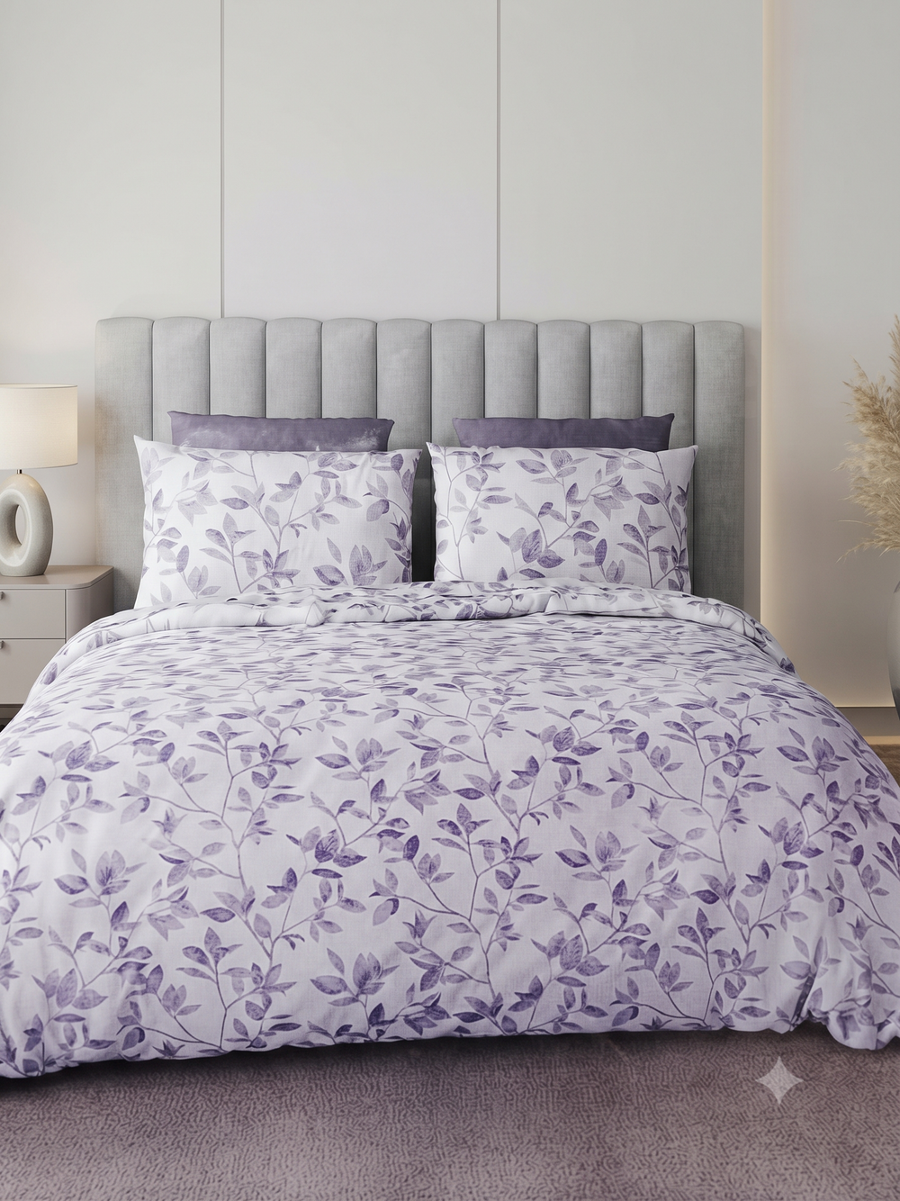 Luxe Loom King-Size Bedsheet  100% Cotton | 210 TC Sateen | Smooth & Silky Feel | Grey Floral