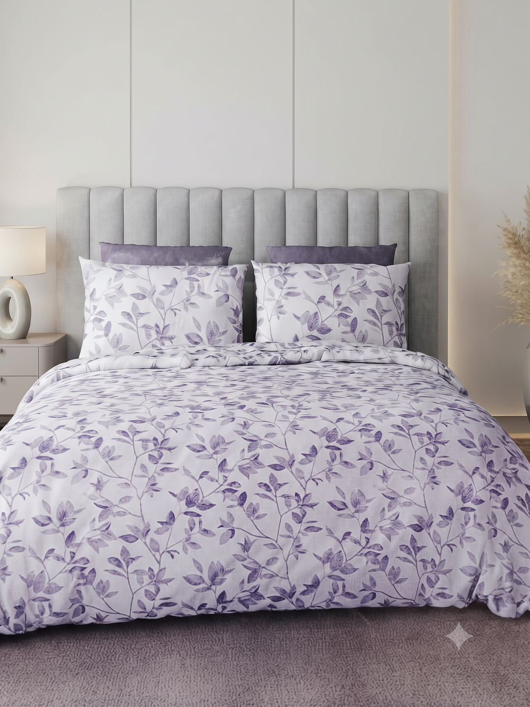 Luxe Loom King-Size Bedsheet  100% Cotton | 210 TC Sateen | Smooth & Silky Feel | Grey Floral