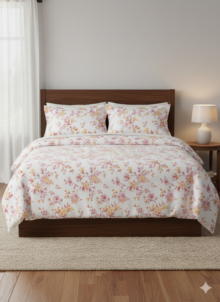 Bombay Dyeing Celsia Soft Botanical Printed Cotton Bedsheet | Pink Floral