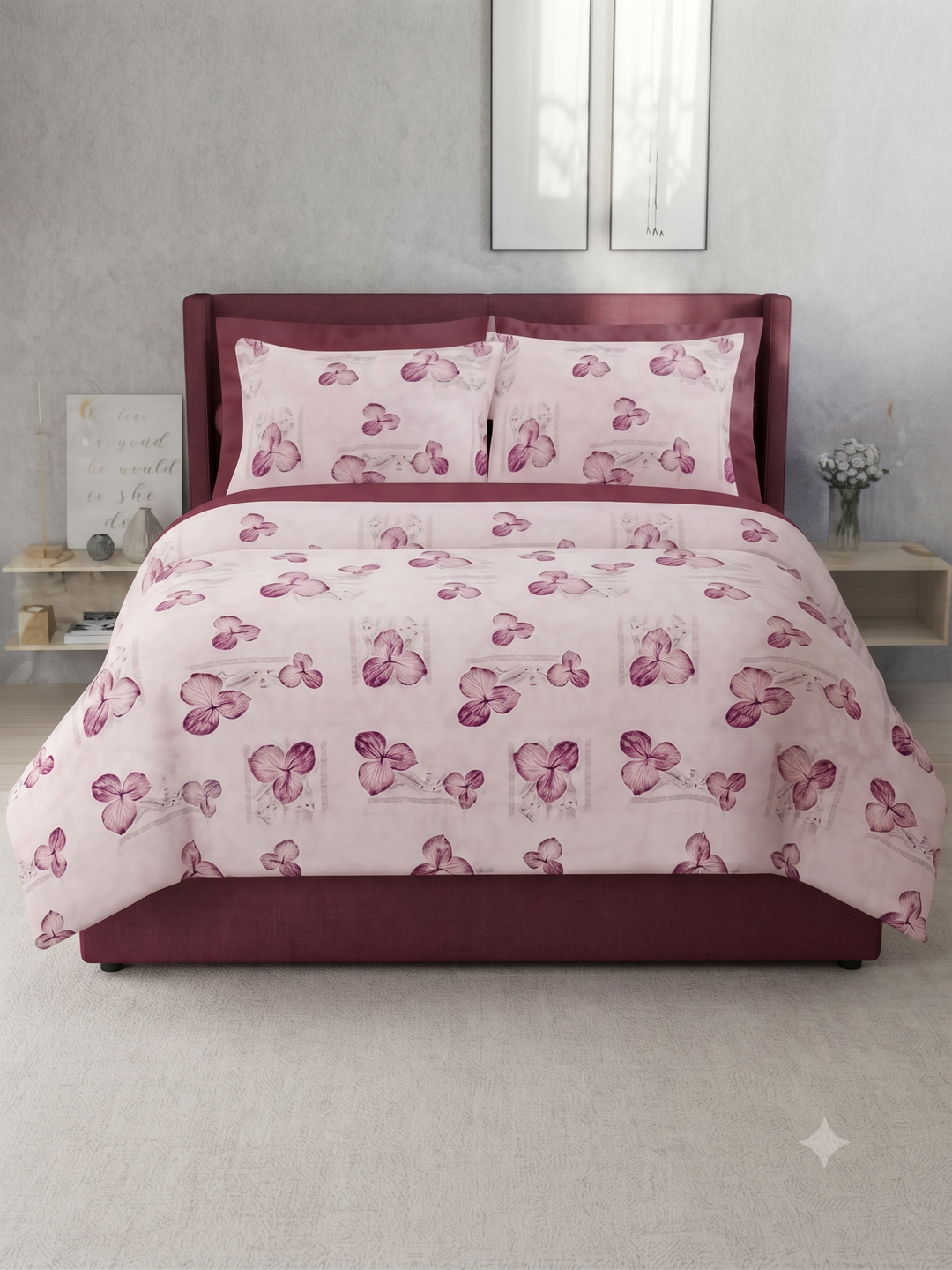 Soft Loom King-Size Bedsheet | 100% Cotton | Pink & White Butterfly