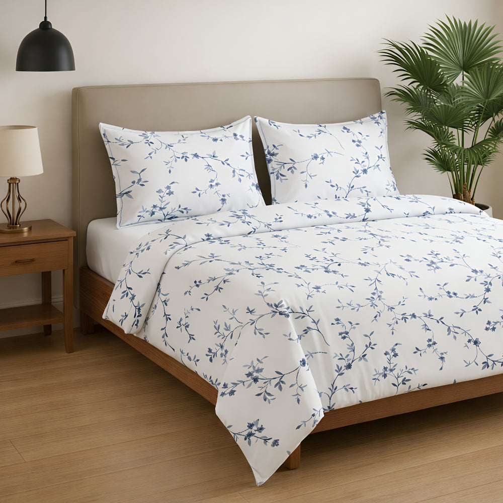 Vivron King-Size Bedsheet | 100% Pure Cotton Floral Design |  Light Violet