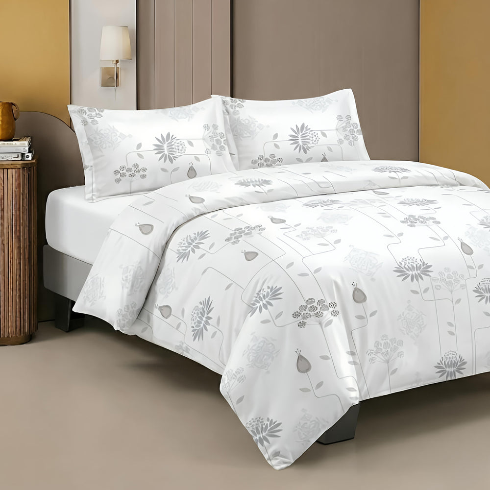 Vivron King-Size Bedsheet | 100% Pure Cotton Floral Design | Ash Floral