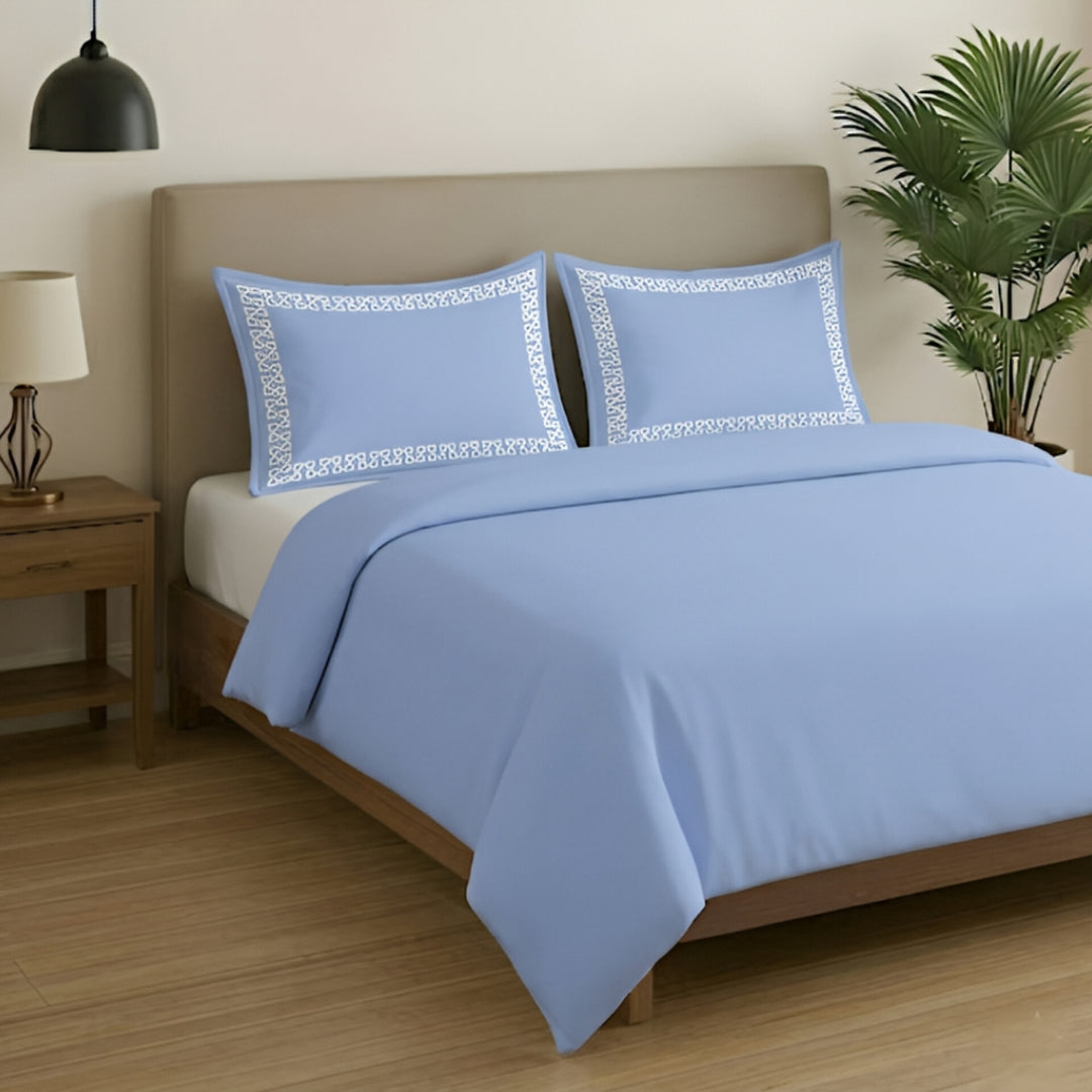Premium King Size Embroidery Cotton Bedsheet |Luxury Bedding  Set Endless Kont - Slate Blue