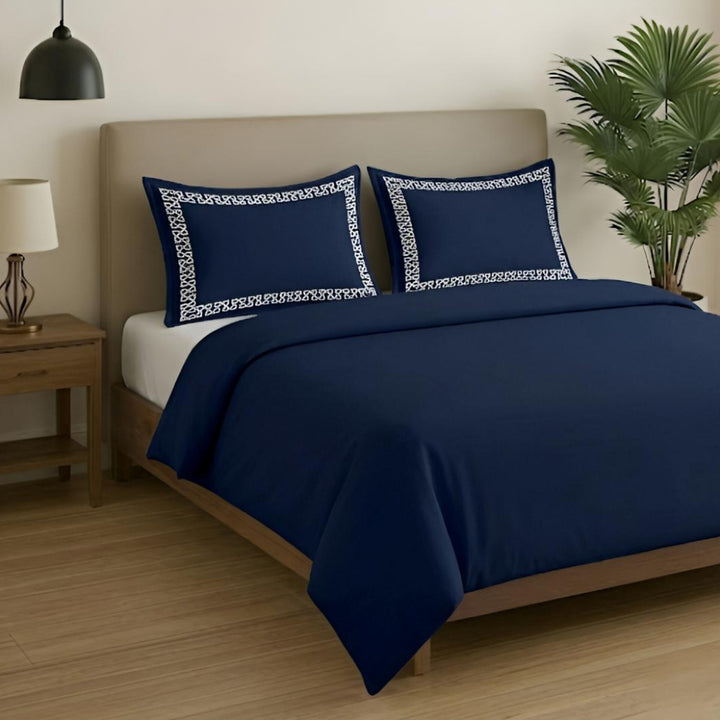 Premium King Size Embroidery Cotton Bedsheet |Luxury Bedding  Set Endless Kont - Navy Blue