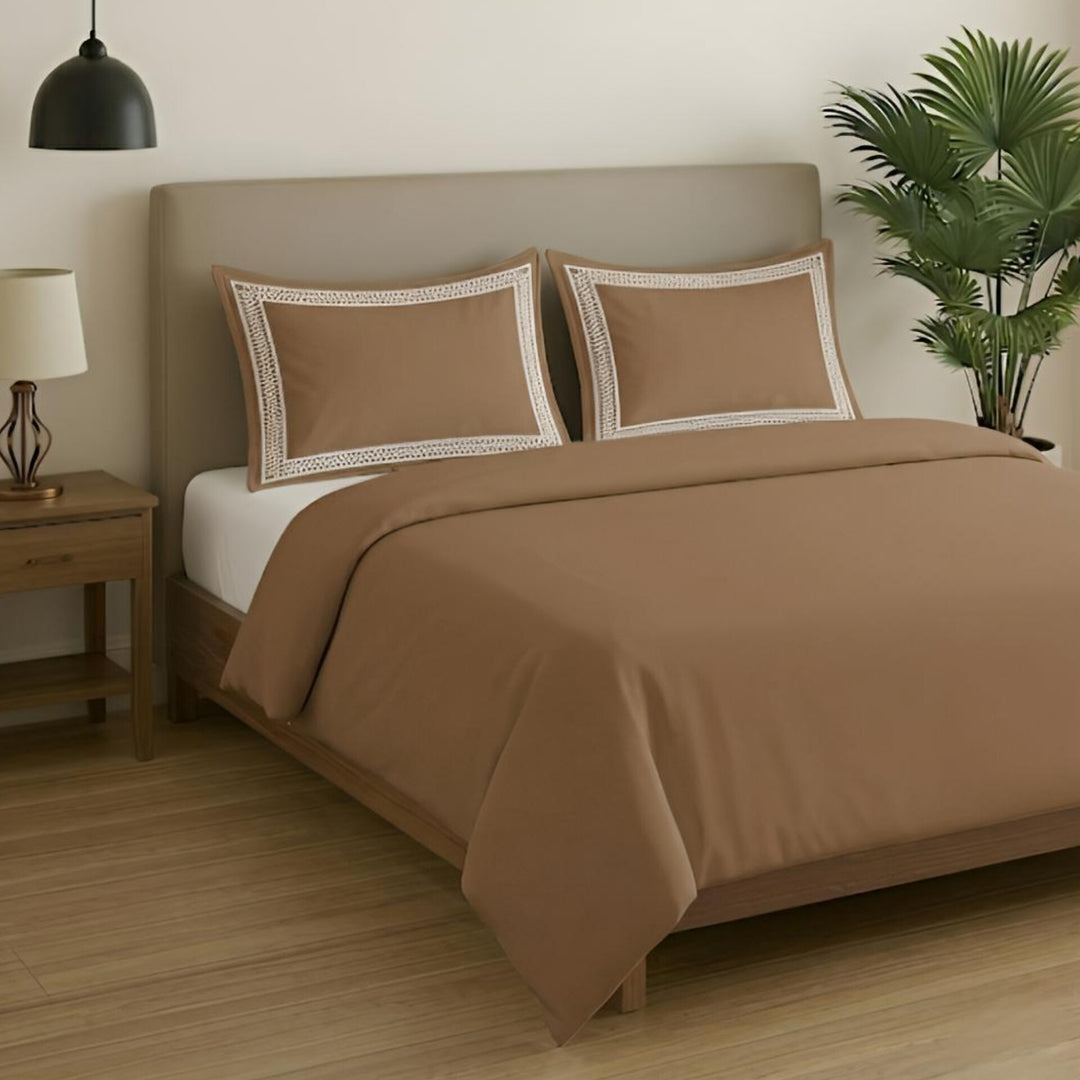 Premium King Size Embroidery Cotton Bedsheet |Luxury Bedding  Set Mughal Net - Beige
