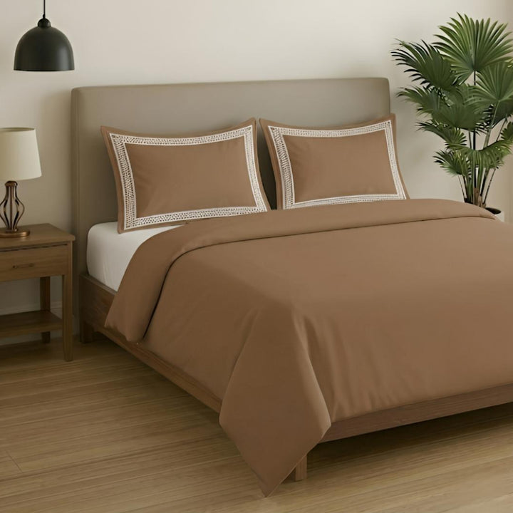 Premium King Size Embroidery Cotton Bedsheet |Luxury Bedding  Set Mughal Net - Beige