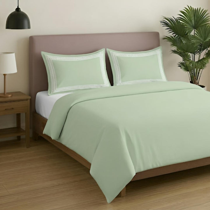 Premium King Size Embroidery Cotton Bedsheet |Luxury Bedding  Set Mughal Net - Tea Green
