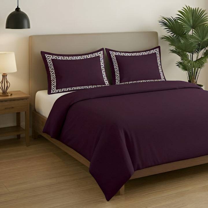 Premium King Size Embroidery Cotton Bedsheet |Luxury Bedding  Set Endless Kont - Plum