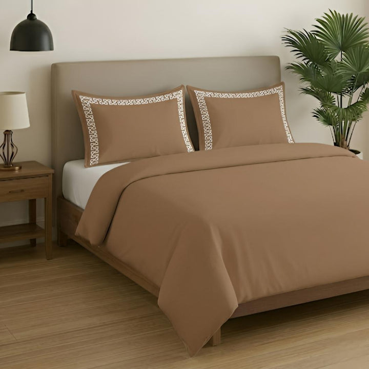 Premium King Size Embroidery Cotton Bedsheet |Luxury Bedding  Set Endless Kont - Beige