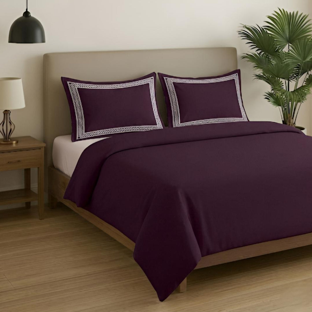 Premium King Size Embroidery Cotton Bedsheet |Luxury Bedding  Set Mughal Net - Plum