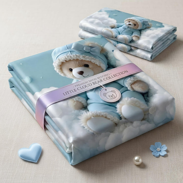 Cuddly Teddy & Fluffy Clouds Premium Bed Sheet -Aura Print