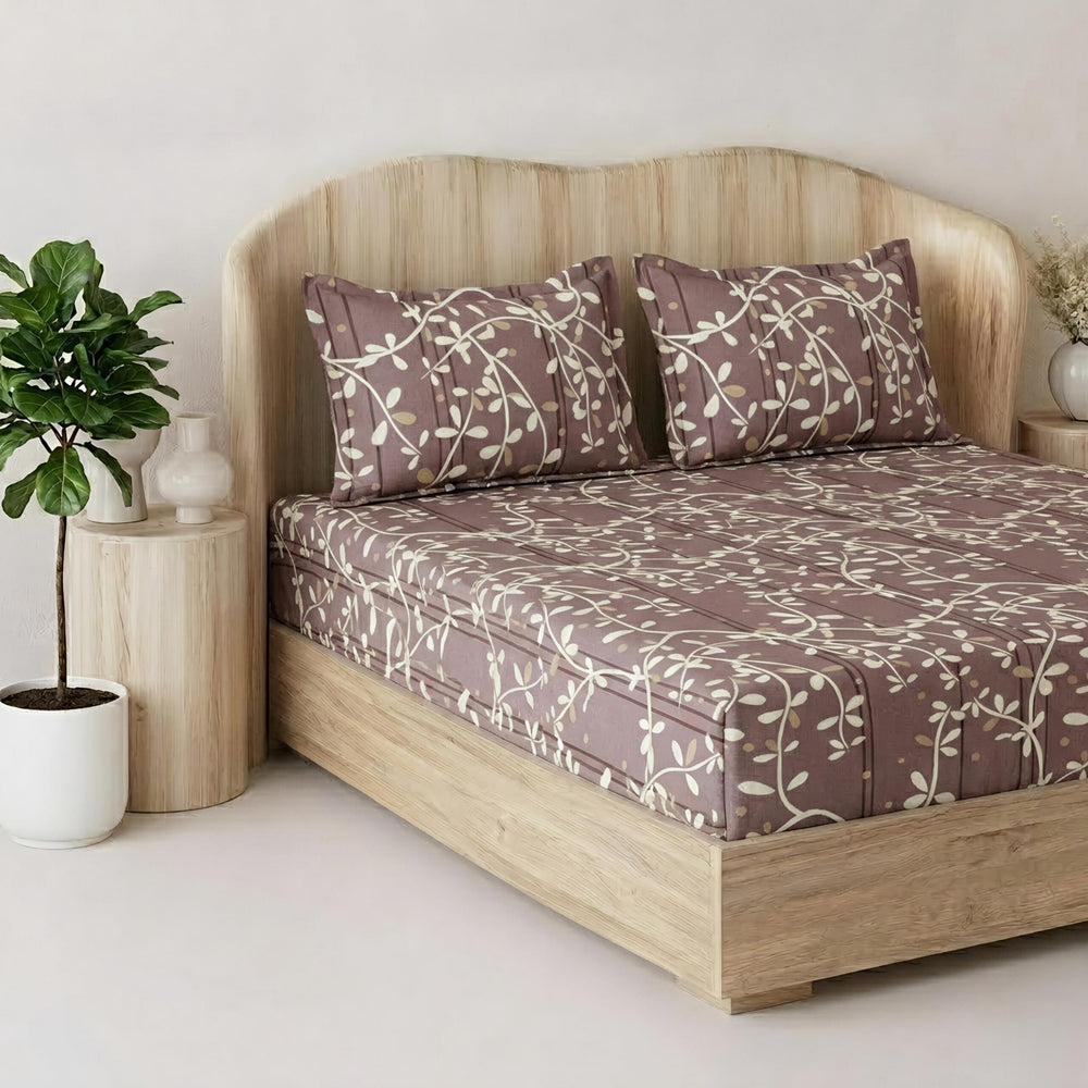 Fabella King-Size Bedsheet  |   Brown Floral  |  Ultra-Soft,  Cotton-Feel Fabric