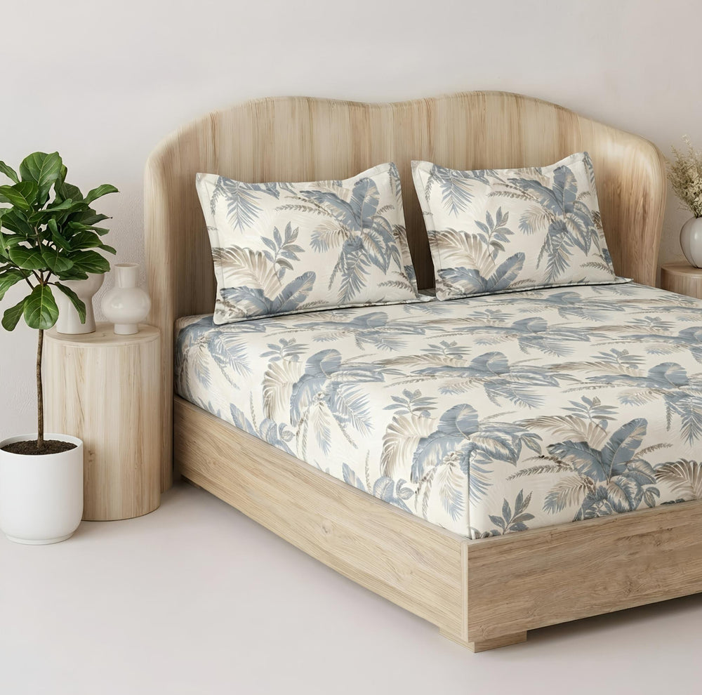 Fabella King-Size Bedsheet  |   Gray & Light Brown Floral  |  Ultra-Soft, Cotton-Feel Fabric