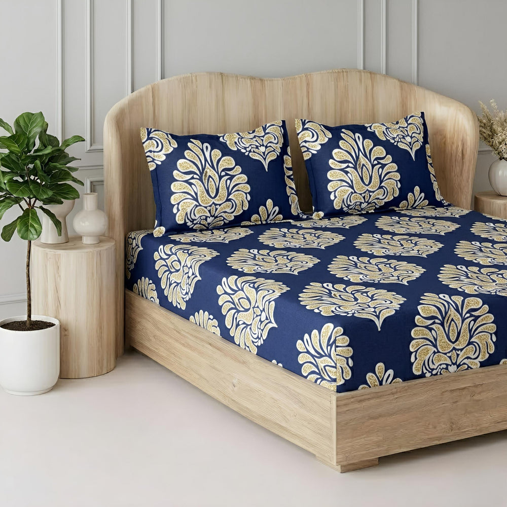 Fabella King-Size Bedsheet  |  Dark Blue  |  Ultra-Soft, Cotton-Feel Fabric