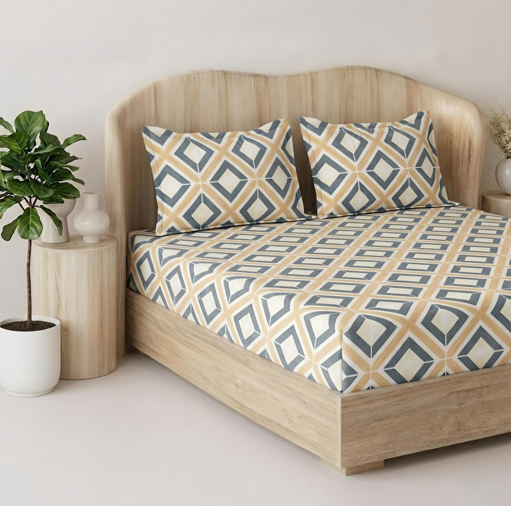 Fabella King-Size Bedsheet  |  Cream & Dark Gray  |  Ultra-Soft,  Cotton-Feel Fabric